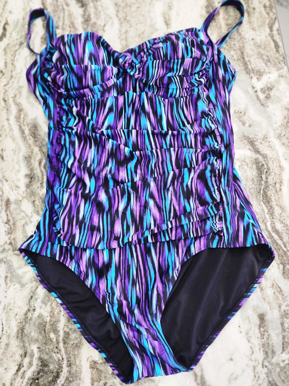Swimsuits For All Purple & Blue Stripe One-Piece Swim New Without Tag